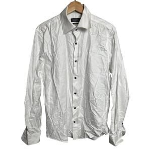 Dressmann Mens Size M Button Down Shirt Slim Fit White Cotton Up Business Casual